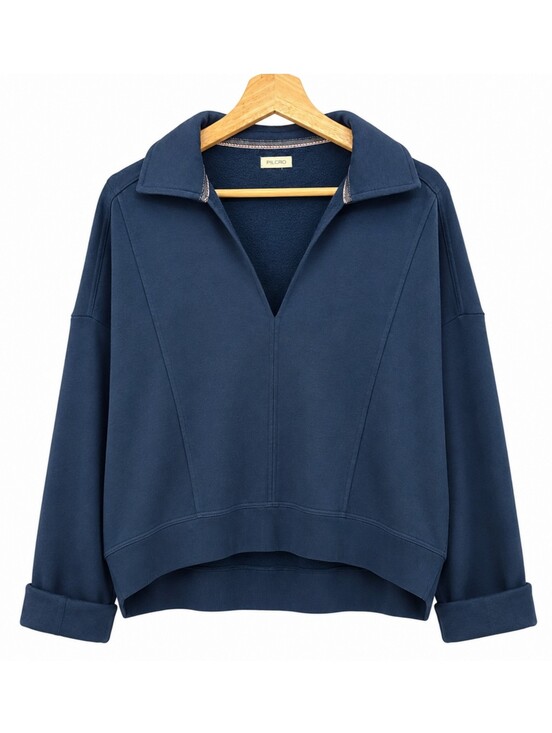 Pilcro Tops - Pilcro Johnny Collar Pullover Navy Oversized Sweatshirt Anthropologie Size Large